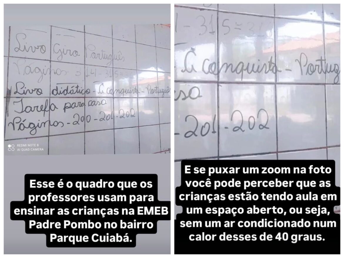 influencer-giselly-fortes-denuncia-caos-na-educacao-municipal:-criancas-tem-aula-sem-ar-condicionado-e-professores-escrevem-nas-paredes-na-emeb-padre-pombo,-em-cuiaba