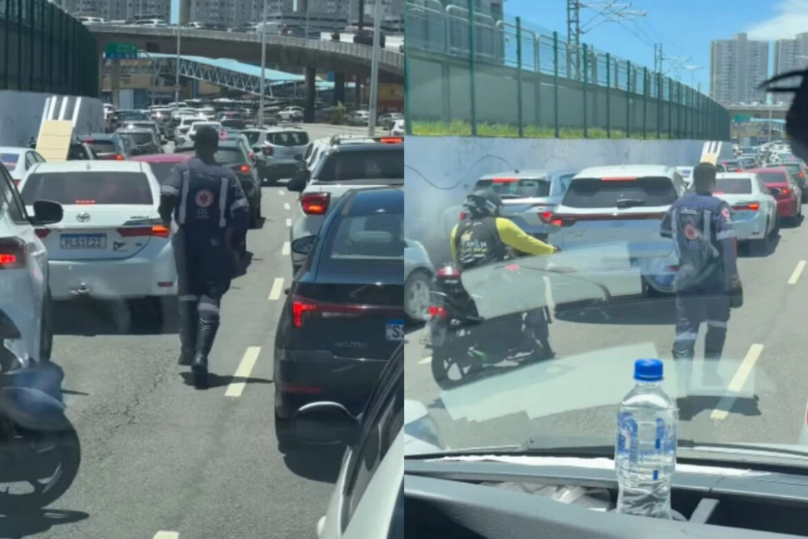 video-mostra-medico-descendo-de-ambulancia-para-liberar-transito