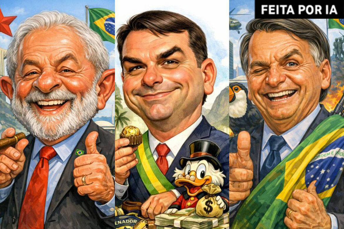 trend-de-caricaturas-de-ia-associa-lula-a-charuto-e-dinheiro,-bolsonaro-a-armas-e-flavio-a-rachadinha
